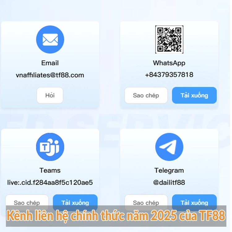 Kênh liên hệ chính thức năm 2025 của TF88