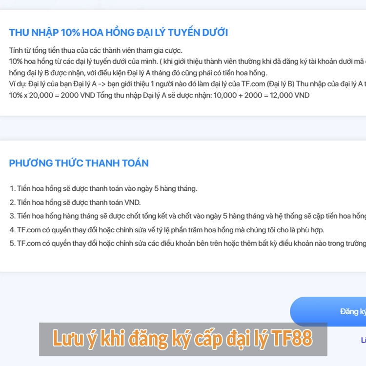 Lưu ý khi đăng ký cấp đại lý TF88 Lưu ý khi đăng ký cấp đại lý TF88