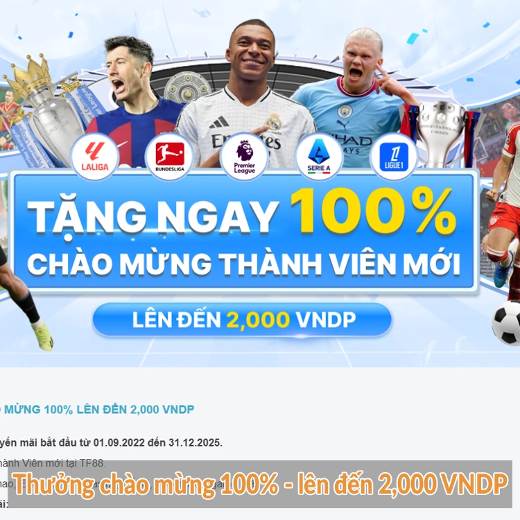 Thưởng chào mừng 100% – lên đến 2,000 VNDP Thưởng chào mừng 100% - lên đến 2,000 VNDP